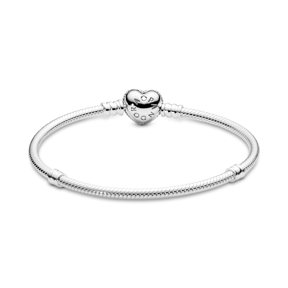 Brazalete Pandora Moments Cadena de Serpiente con Broche de Corazón Centelleante